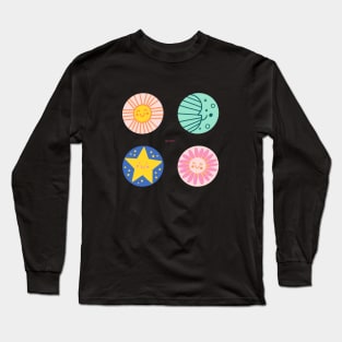 Sun + Moon+ Star + Flower Sticker Set Long Sleeve T-Shirt